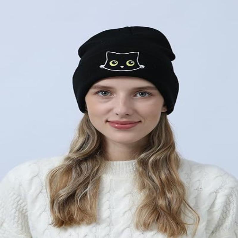 Зимние женские шапочки с вышивкой милых кошек, акриловые вязаные шапки, мягкие теплые шапки-бини для женщин и мужчин
