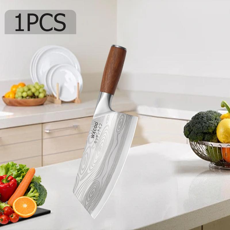 1PCS WXCOO Stainless Steel Kitchen Knife Scissor Set Fruit Slicing Multifunctional Bottle Opener Chef Knife Wooden Handle