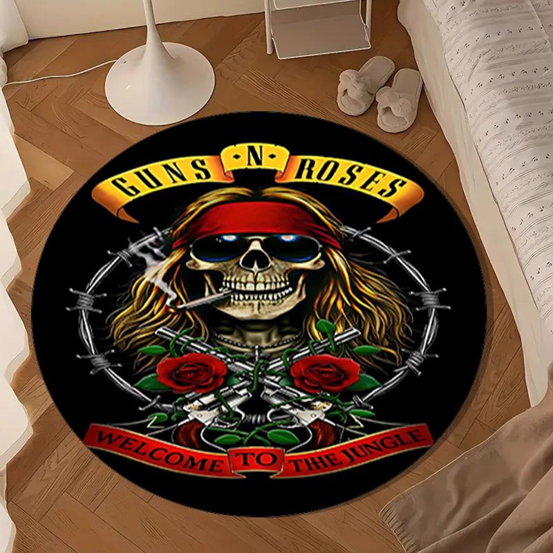 Guns Roses Fire Logo Round Rug for Livingroom,Bedroom, Palyroom, Chair Rug, Area rug, Circle Carpet, Large Size Decor Fan Christmas gift