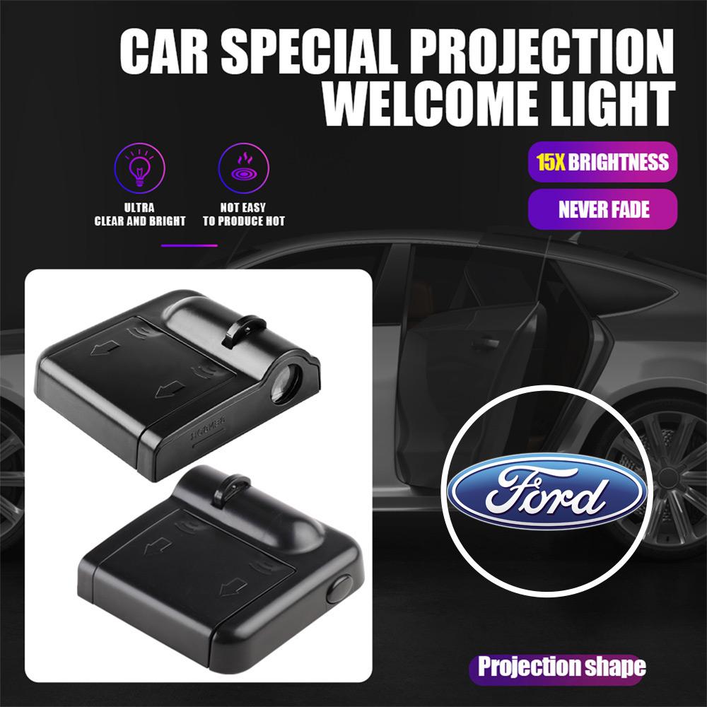 AJK1 2pcs LED Car Logo Door Welcome Laser Light Wireless Projector Lamp For Ford Focus ST Line Mustang Fiesta Kuga Edge Accessories
