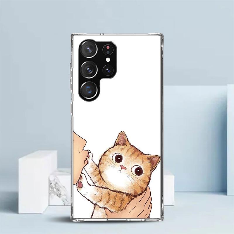 Чехол для телефона 'Поцелуй милого котенка' для Samsung Galaxy S24 S25 Edge S26 Ultra S22 S23 Plus S21 + S20 FE Мягкая задняя крышка из ТПУ Galaxy