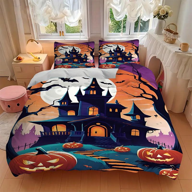 3pcs bedding set Halloween Haunted_House Includes 1 Comforter + 2 Pillowcases, Without Pillow Inserts, Soft Comfortable, Lightweight Breathable042