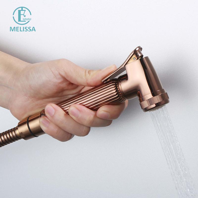 Melissa Modern Hotel Brass Rose Gold Toilet Bidet Sprayer Shattaf Set Handheld Shower Vertical Spray Water Saving Pressurized