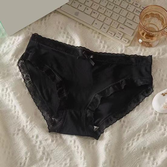 Women Panties Seamless Lace Bow Decor Soft Solid Color Elastic Thin High Waist Quick-drying Breathable Anti-septic Lady Underpants Briefs