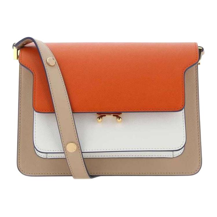 Marni Color Block Snap Closure Calfskin Crossbody Shoulder Bag Medium Women bags Orange SBMPN09U51LV520-Z436B