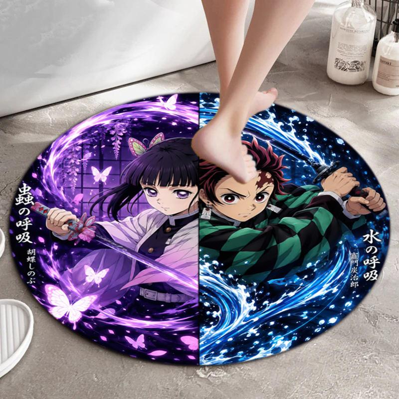 Classic Japanese-style cartoon Demon Slayer round rug, home soft decorative anti-slip yoga mat and chair mat, outdoor floor mat carpet K10