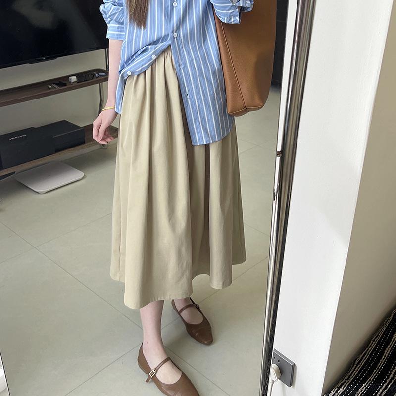 Elegant A-Line Pleated Skirt: New Spring/Summer Style, Elastic Waist, Mid-Length, White