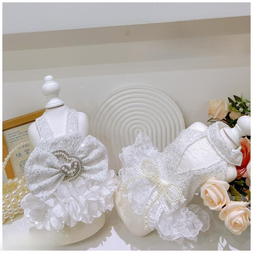 Pet Spring Princess Strap Bow Cake Skirt Yorkshire Strap Skirt Elastic Dress Glitter Dress Dog Dresses for Small Dogs