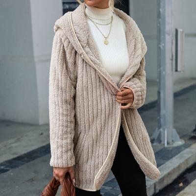 Осенне-зимняя женская куртка-кардиган с капюшоном, свободный двусторонний плюшевый кардиган без пуговиц