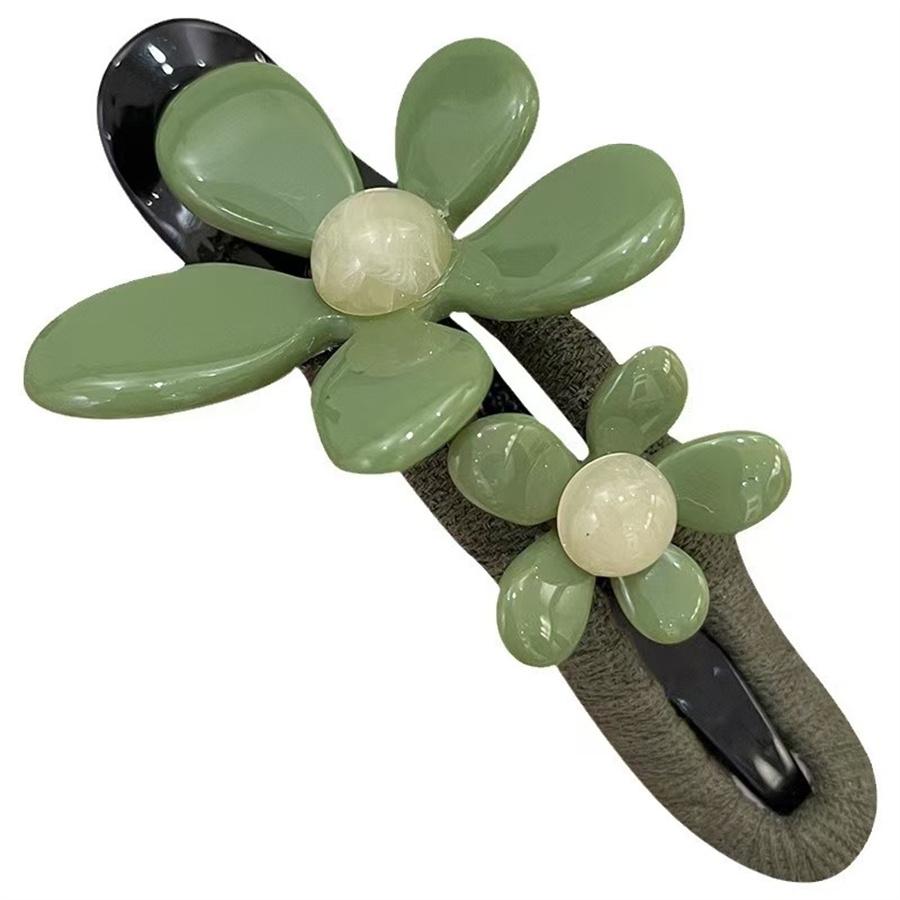 New retro flowers Korean style one-line clip women's 2025 new high-end style duck-billed hair clip back head hair shark clip