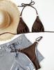 Women's Solid Color Split Swimsuit Triangle Back Tie Bikini Set