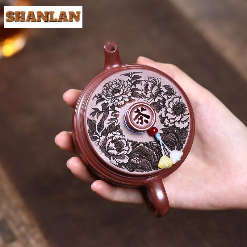 160ml Yixing Purple Clay Teapots Handmade Large Caliber Pot Raw Ore Dragon's Blood Sand Tea Making Kettle With Infuser Zisha Tea