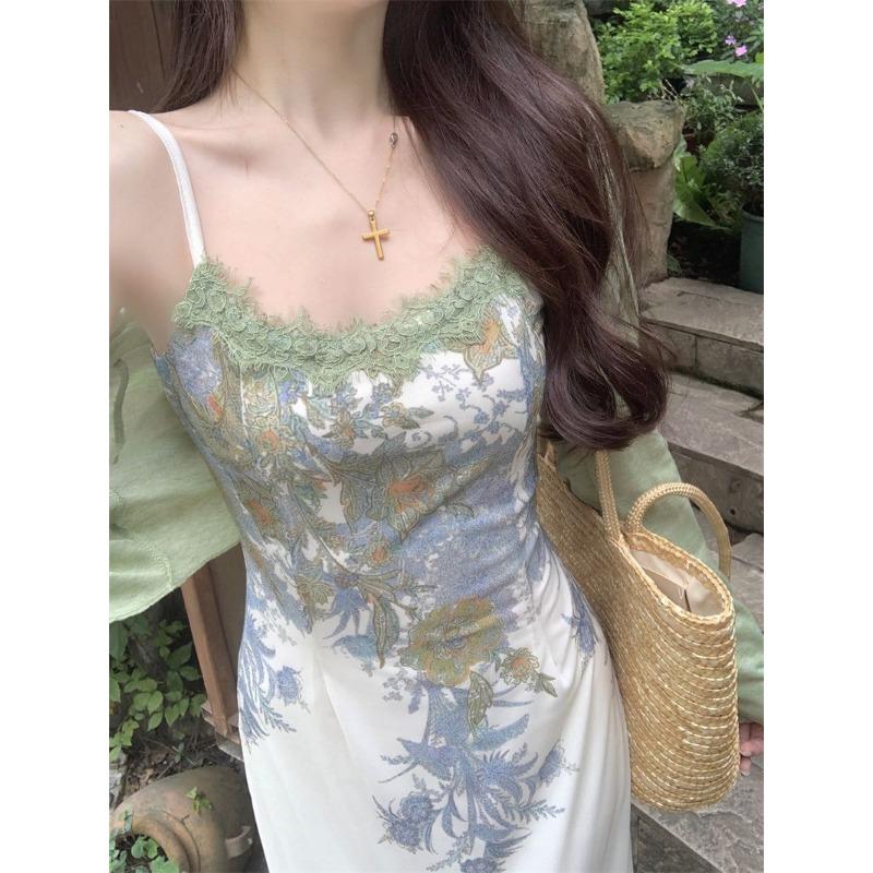 Платье-слинг Pure Desire Style с кружевной строчкой и принтом, женское летнее новое французское элегантное модное облегающее длинное платье, трендовое