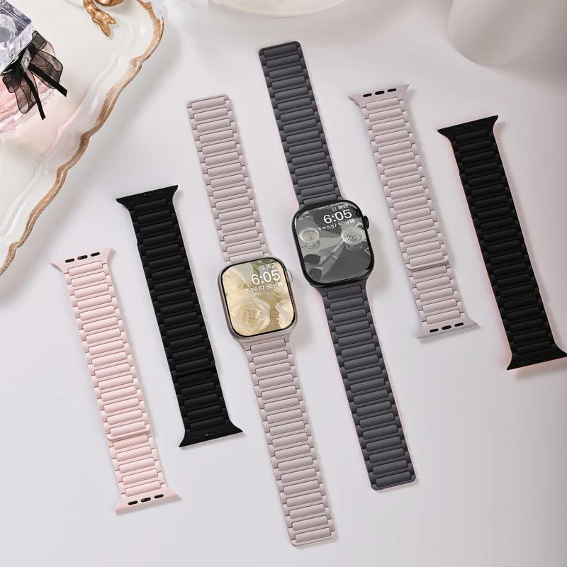 Силиконовый ремешок для Apple Watch Ultra 2 49 мм 42 мм 45 мм 41 мм 44 мм 40 мм Магнитный ремешок для iWatch Series 10 46 мм 9 8 7 6 SE 5 4 3