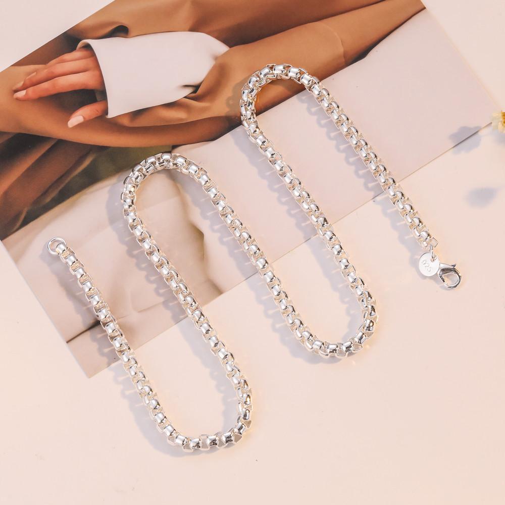 925 Stamped Silver Classic 4MM Round Box Chain Necklaces for Men Woman Wedding Party Christmas Gifts Jewelry