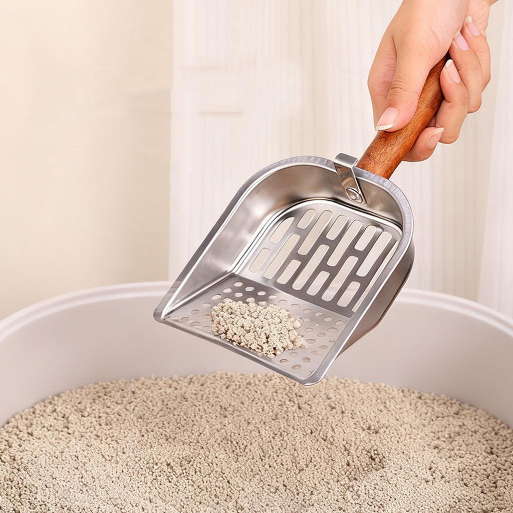 Наполнитель AFOLOREET, Металлическая совок для кошачьего туалета, Совок для экскрементов с деревянной ручкой