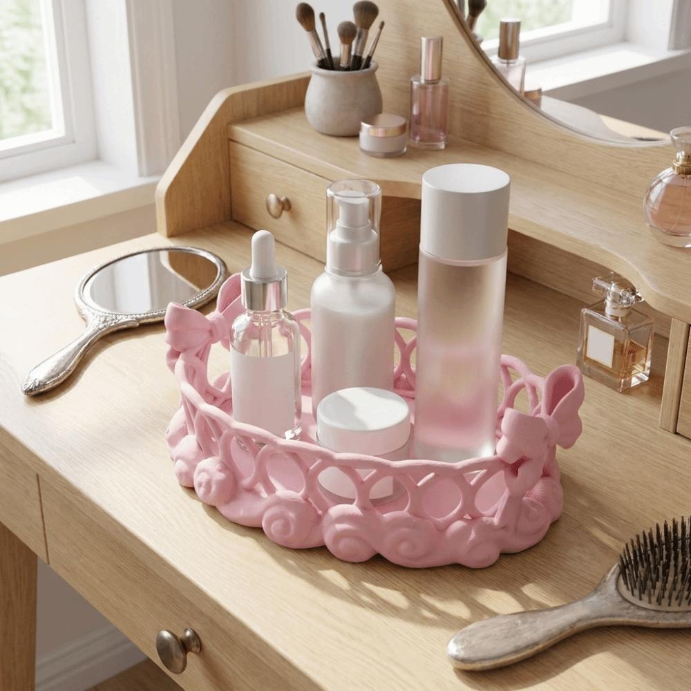 Plastic Hollow Bow Storage Tray Large Capacity Key Tray Aesthetic Desktop Organizer Bedroom