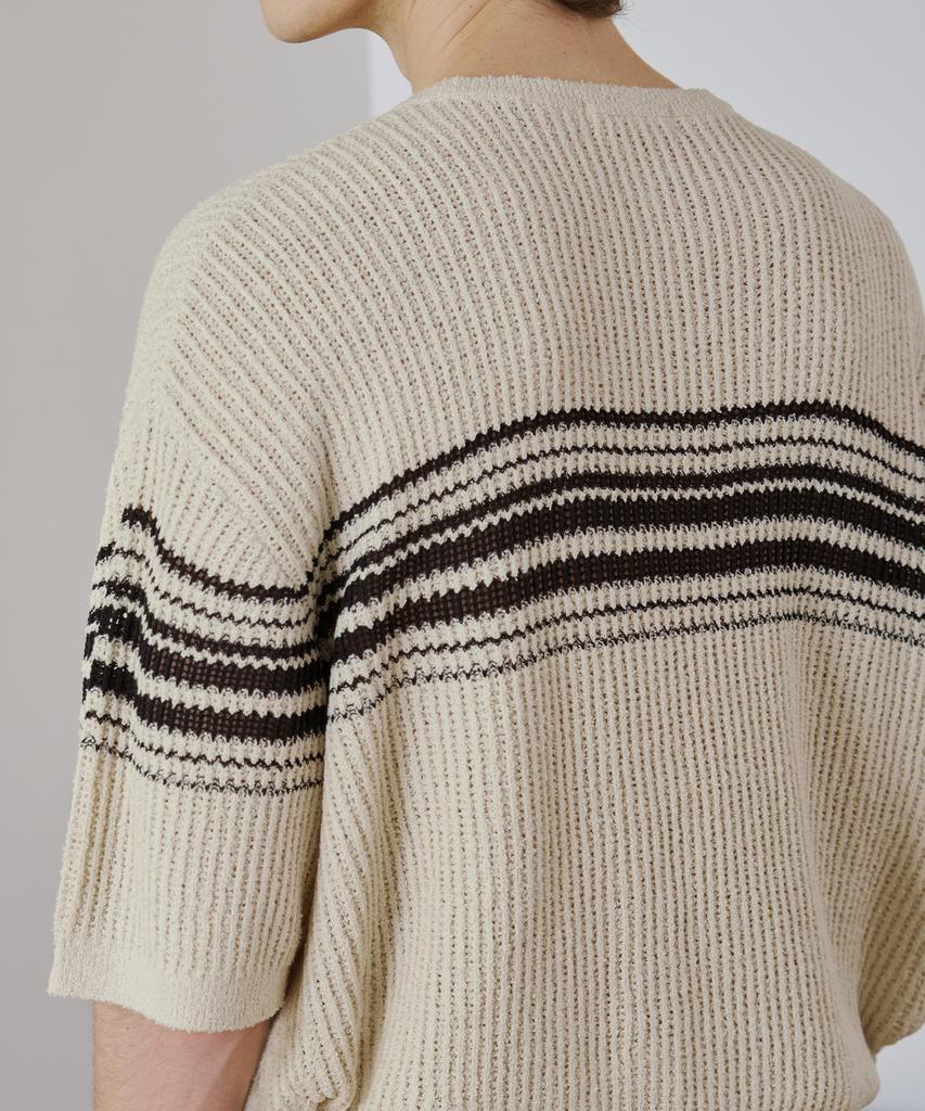DRAW FIT Boucle Edge Stripe Half Knit [Cream]