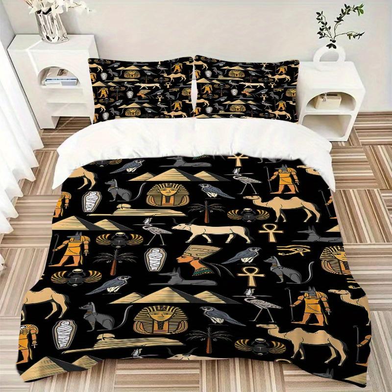 3pcs Egyptian Symbols Soft and Comfortable Breathability, Bedding Set, Machine Washable, Suitable for All Seasons, Applicable to Bedroom or