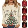 Женская мода повседневный рождественский принт круглый вырез длинный рукав пуловер топ