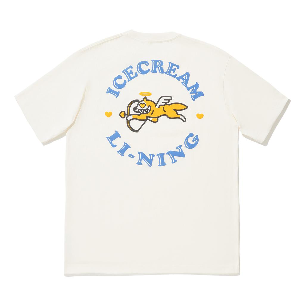 Футболка унисекс из коллекции Li Ning X Icecream, свободная повседневная спортивная с коротким рукавом, с круглым вырезом, серия Heartbreaker, цвет белый AHSU733-1