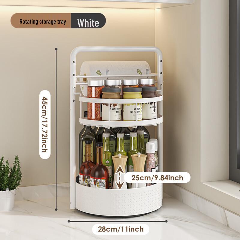 Black Double-Layer Rotating Kitchen Spice Rack