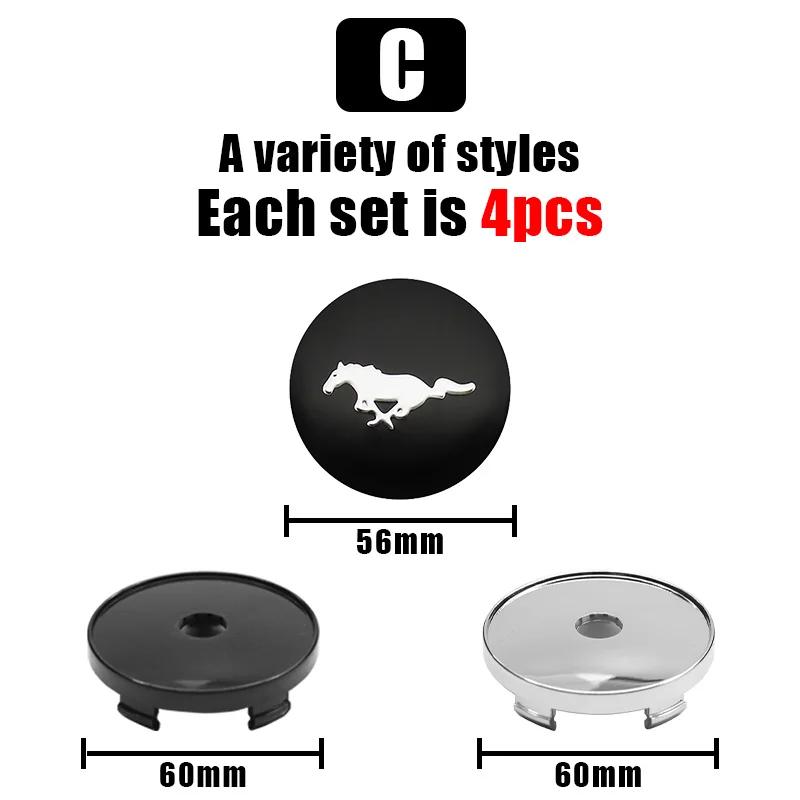 Car Sticker 4Pcs 56+60mm Car Styling Mustang Emblem Badge Wheel Center Hub Cap For Ford Focus Fiesta Mondeo Fusion Explorer Esca