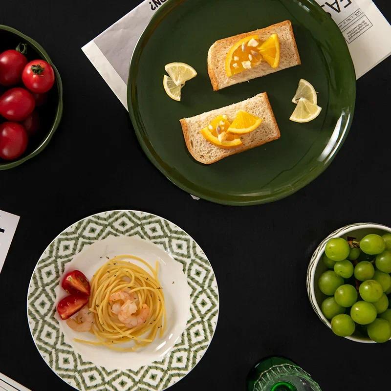 Керамическая тарелка в современном стиле Ретро-ресторан Стейк Паста Обеденные тарелки Вкусные блюда Большие суповые миски Бытовая посуда