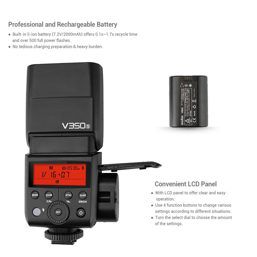 Godox V350S Компактный размер 2,4G Беспроводная вспышка Speedlite Master/Slave для камеры TTL 1/8000 с HSS
