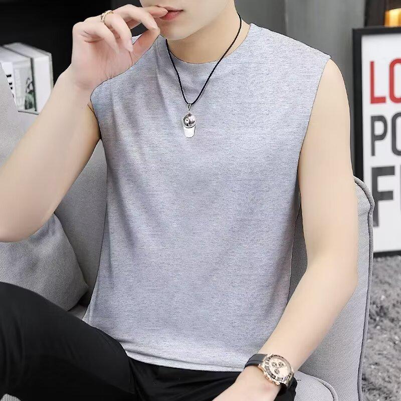 Мужской однотонный жилет без рукавов - модная спортивная рубашка с широкими плечами