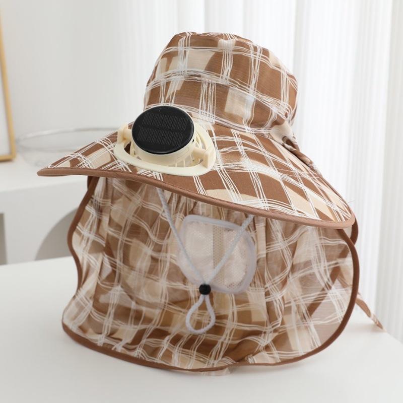 Summer sun hat outdoor sun protection hat children UV protection tea picking hat big edge solar charging fan hat