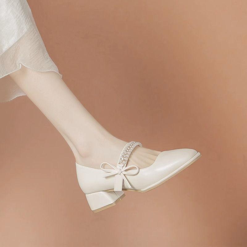 Туфли Мэри Джейн на высоком каблуке, женская мода, универсальные, толстые, средние, квадратные, с мягкой подошвой, французские, маленькие, кожаные, женские