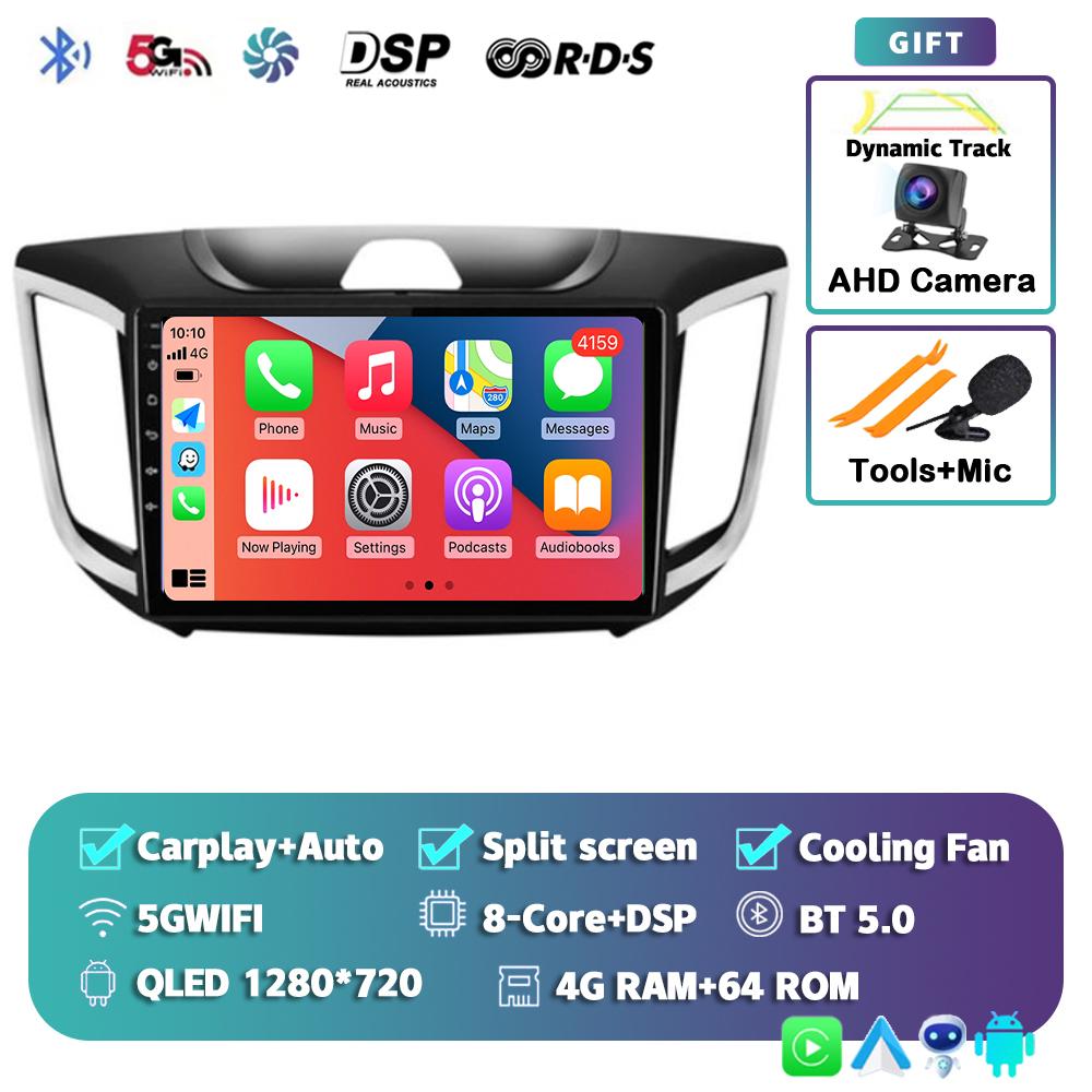 Автомагнитола с Android 14 и CarPlay для Hyundai Creta ix25 2015-2019, навигация GPS, мультимедиа, видеоплеер, 2DIN головное устройство, стерео