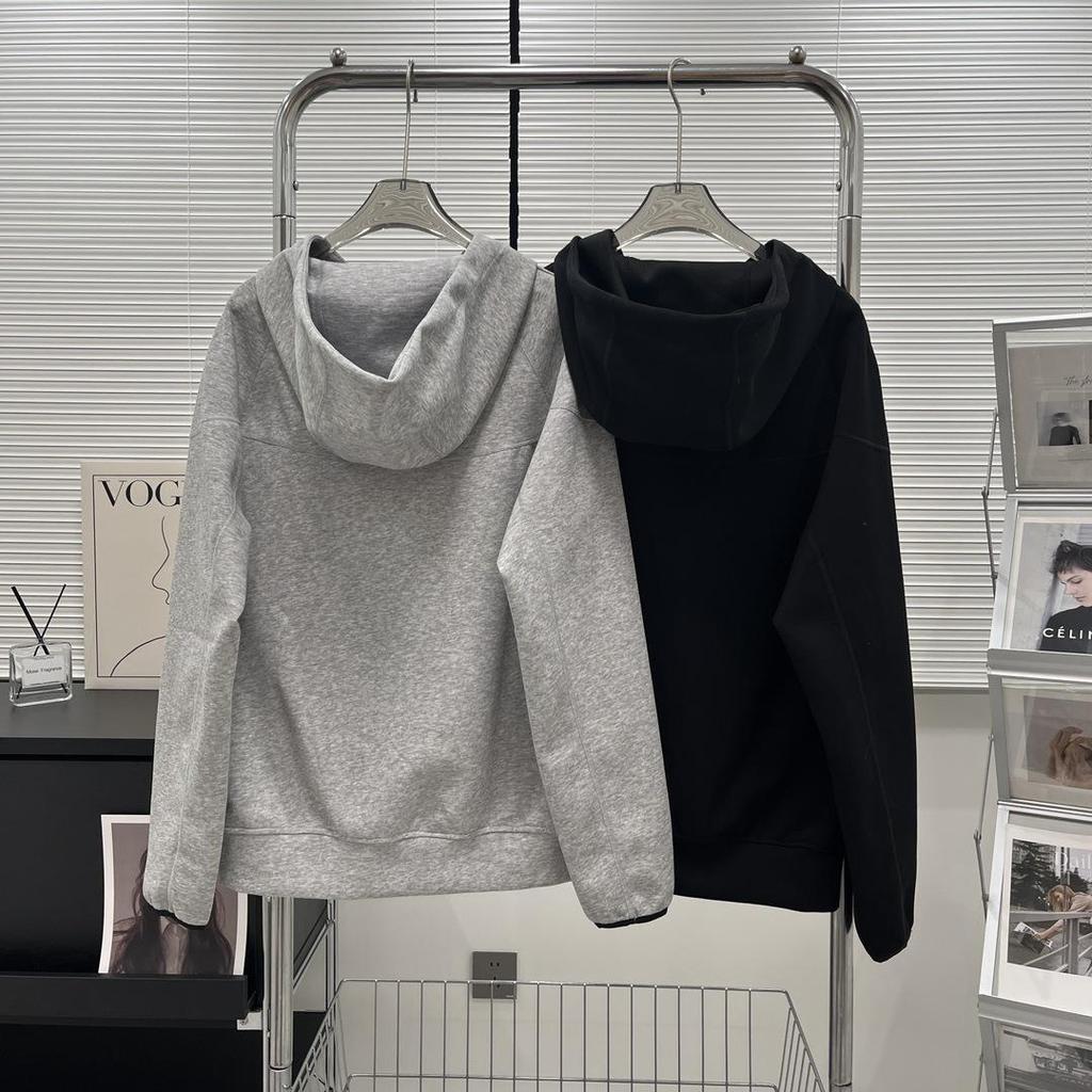 Спортивная повседневная вязаная куртка с капюшоном на весну и осень - Однотонный кардиган на молнии