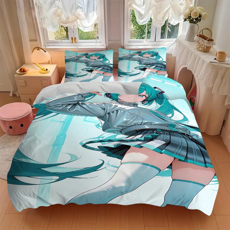 Virtual Vocaloid Character Print 3Pcs Bedding Setduvet Cover With 2 Bedropillowcase Home Birthday Gift