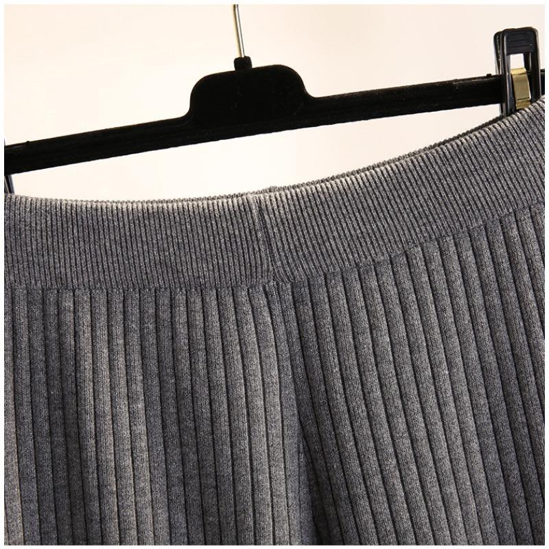 Женские осенне-зимние свободные шерстяные утолщенные трикотажные брюки с высокой талией, широкие длинные