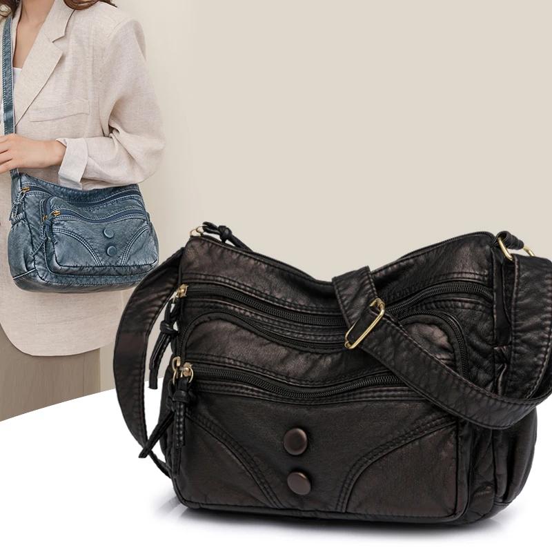 Модный винтажный женский мягкий кожаный handbag Женская компактная подмышечная сумка Повседневная ретро мини-сумка на плечо Премиум