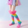 Детские радужные гольфы до колена, красочные гольфы до колена, забавные носки для сапог для девочек с тюлевой оборкой для маскарадных вечеринок, праздничных мероприятий