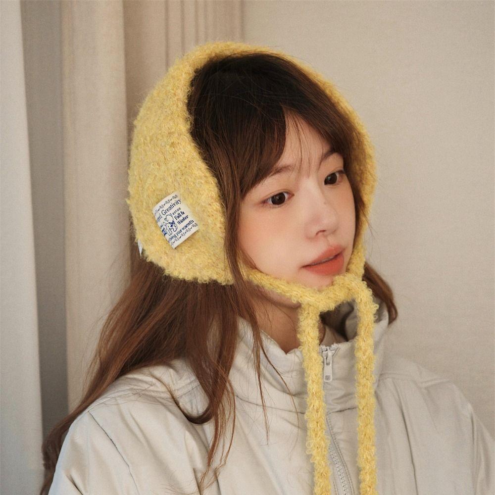 Solid Color Wool Strappy Earmuffs Thicken Warm Earlaps Fashion Knitted Ear Covers  Winter Headband