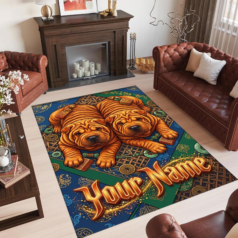 Dog Theme Crystal Velvet Rug Personalized Custom Name Text Soft Floor Mat Home Decor