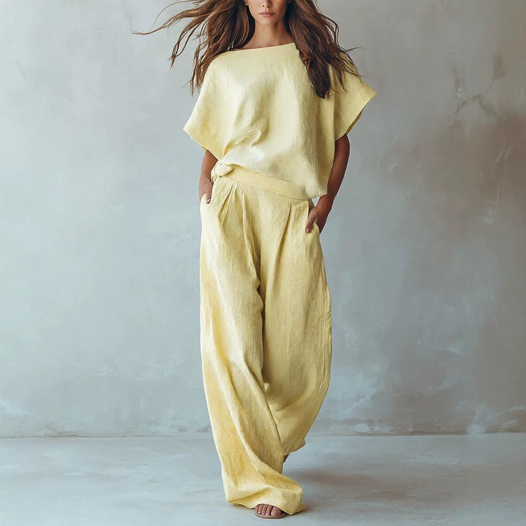 Summer European Style Casual Set Women Loose Fit Slimming Two Piece