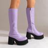 Ботильоны на толстой подошве из губчатой резины большого размера, из лакированной кожи, с боковой молнией до колена, легкие и увеличивающие рост, 2025
