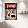 Vintage Potbellied Pig Warning Metal Tin Sign Rustic Weathered Property Protection Sign with Silhouette for Home Cafe Bar Man Ca