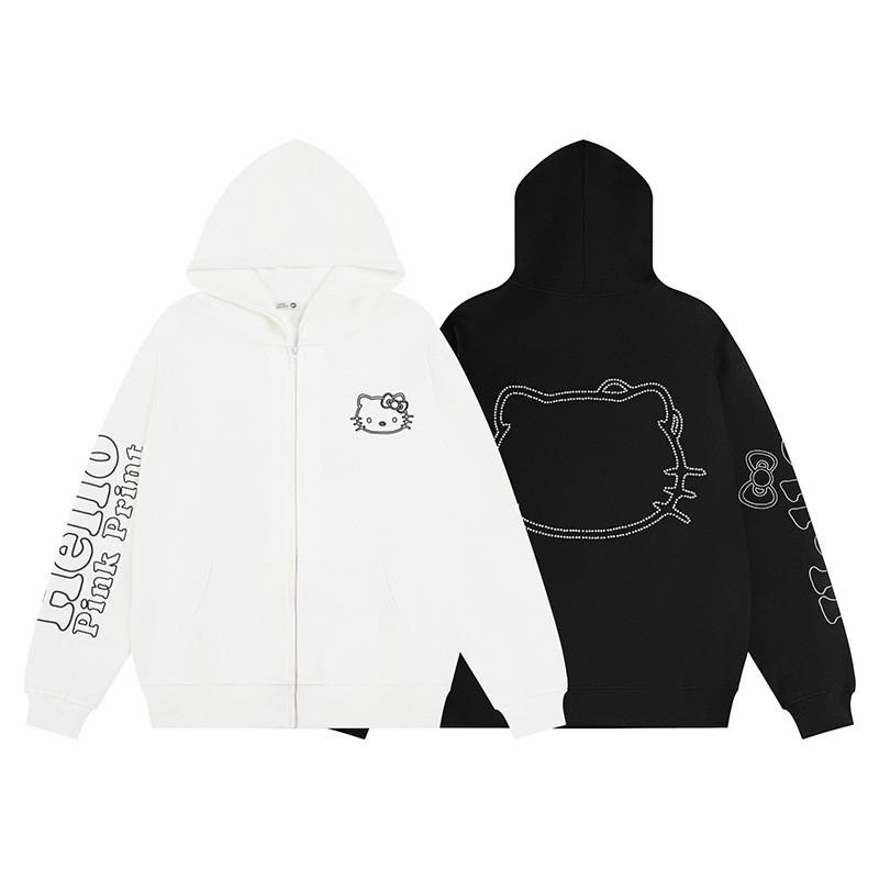 Womens Oversized Hoodie American Street Style Printed Zip Up Sweatshirt Teens
