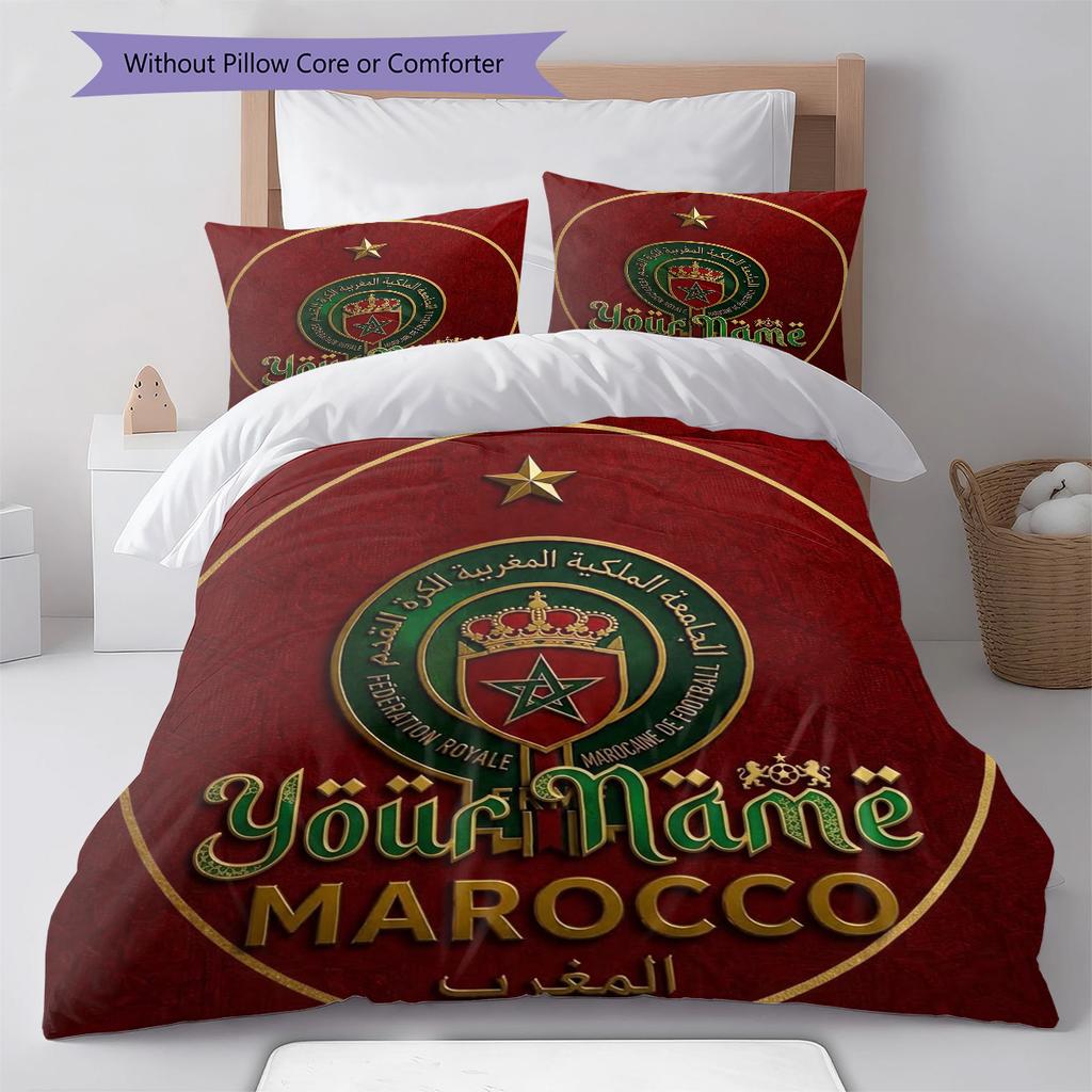 Moroccan Football Crest Custom Name Pattern Bedding Quilt Set Quilt Cover Pillowcase Home Birthday Gift(1 * duvet cover + 2 * pillowcase, without core