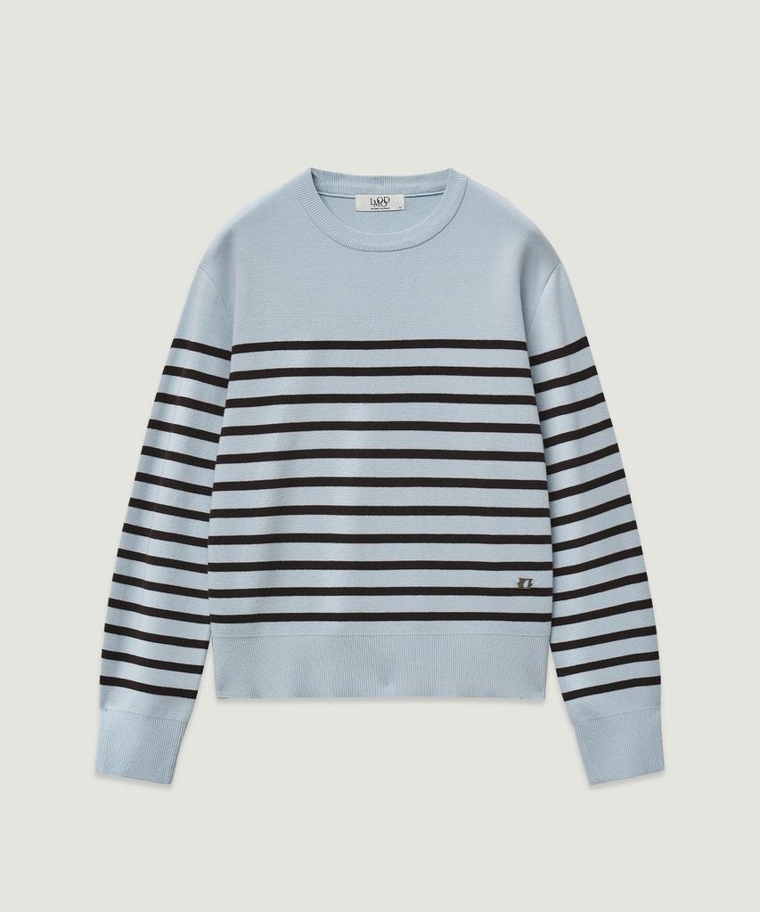 LMOOD Marine Wool Cotton Striped Pullover Knit Sky Blue