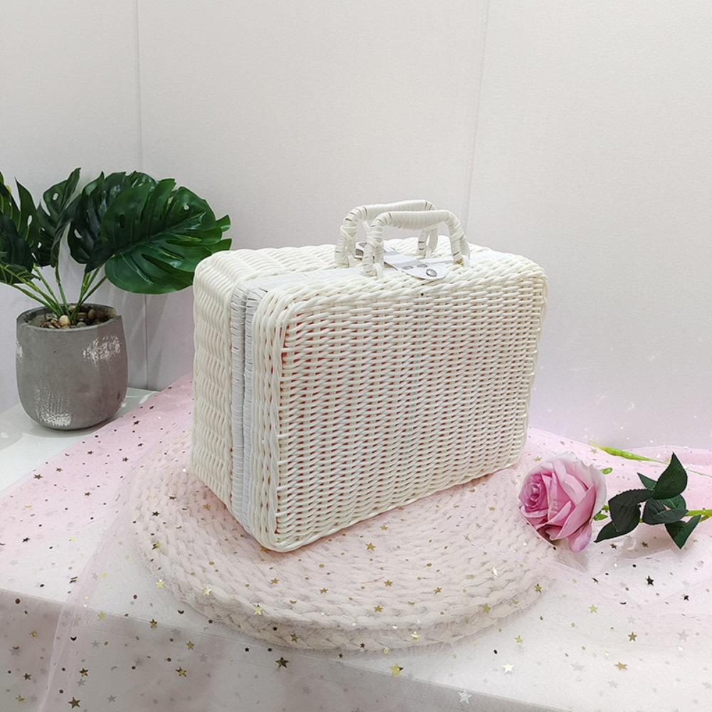 Straw Woven Rattan Basket Retro Cosmetic Storage Box New Rattan-like Finishing Box