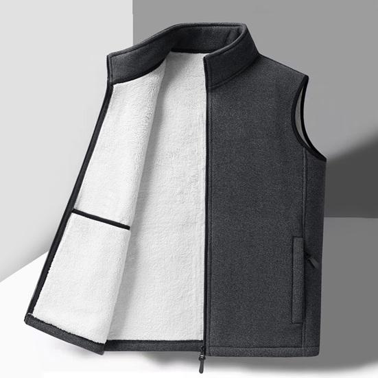 Polar Fleece Vest Coat Stand Collar Sleeveless Waistcoat with Velvet Inner Layer Zipper