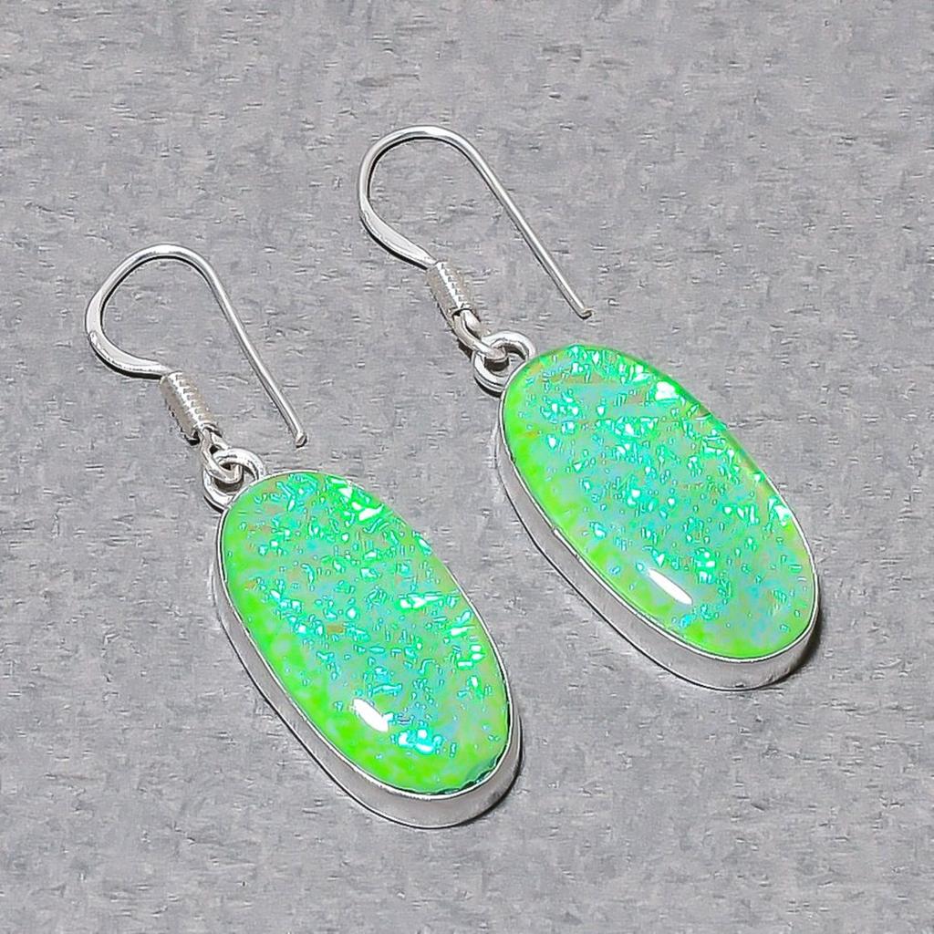 Green Australian Triplet Opal Oval Shape Gemstone Earring Jewelry 2.1" PT 3421