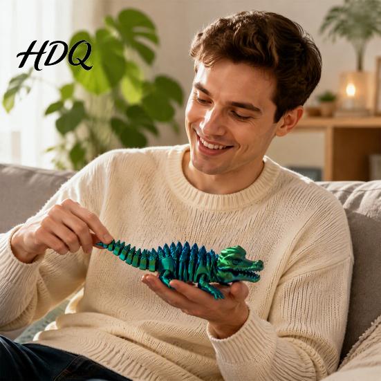 Красочный Градиентный Крокодил 3D Печатная Сочлененная Игрушка Гибкая Фигурка Рептилии Животное Игрушка-Антистресс для Настольного Дисплея Снятие Стресса